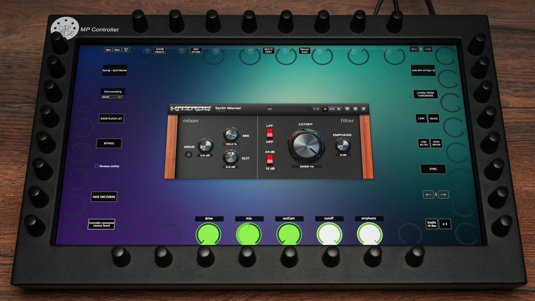 Kazrog Synth Warmer plugin on MP Controller